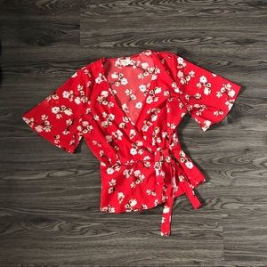 Wrap Surplice Short Sleeve Shirt